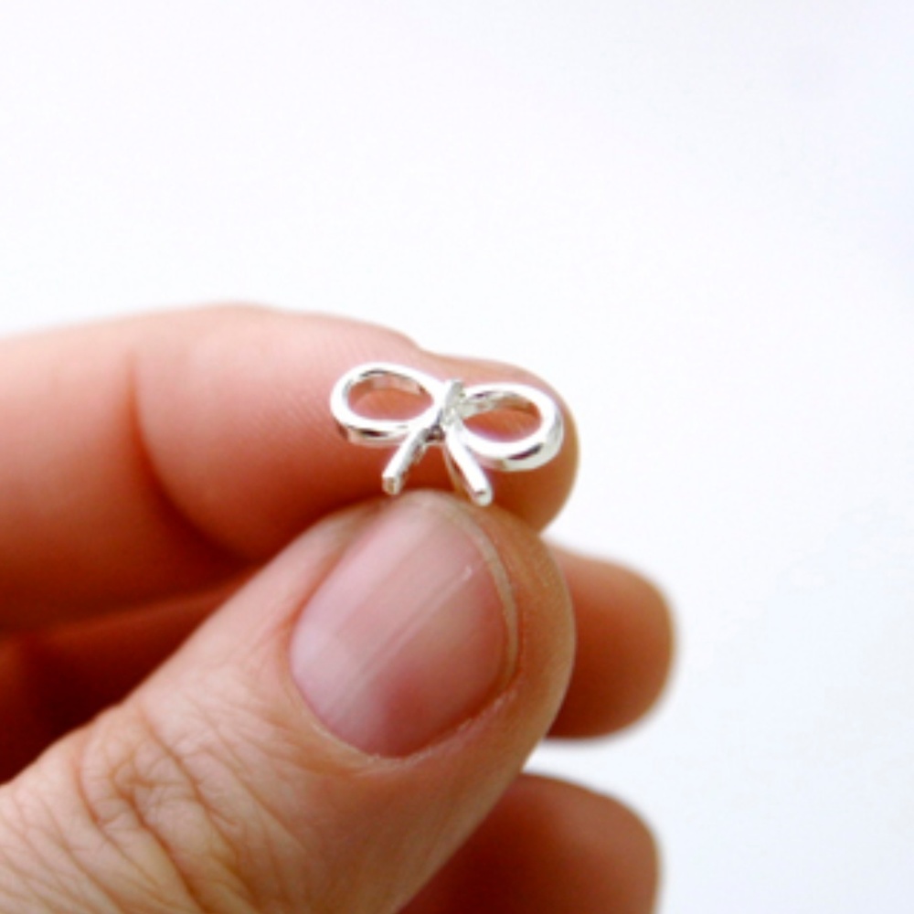 Tiny Bow Stud Earrings, Silver Plated, Fun Gift - image 2